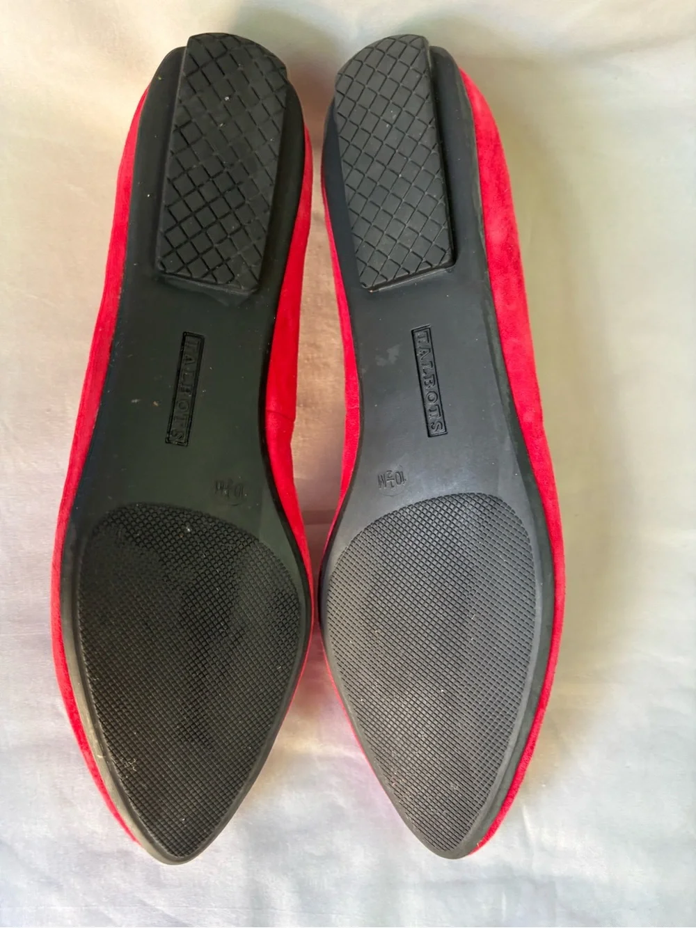 Talbots Bright Red Suede Pointed Loafers with Black Beaded Bow Size 10.5